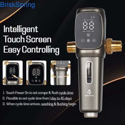 40 माइक्रोन स्पिन डाउन सेडिमेंट फ़िल्टर, पूरी तरह से स्वचालित फ्लशिंग और संपूर्ण घर जल निस्पंदन के लिए SUS 316 स्टेनलेस स्टील मेश के साथ